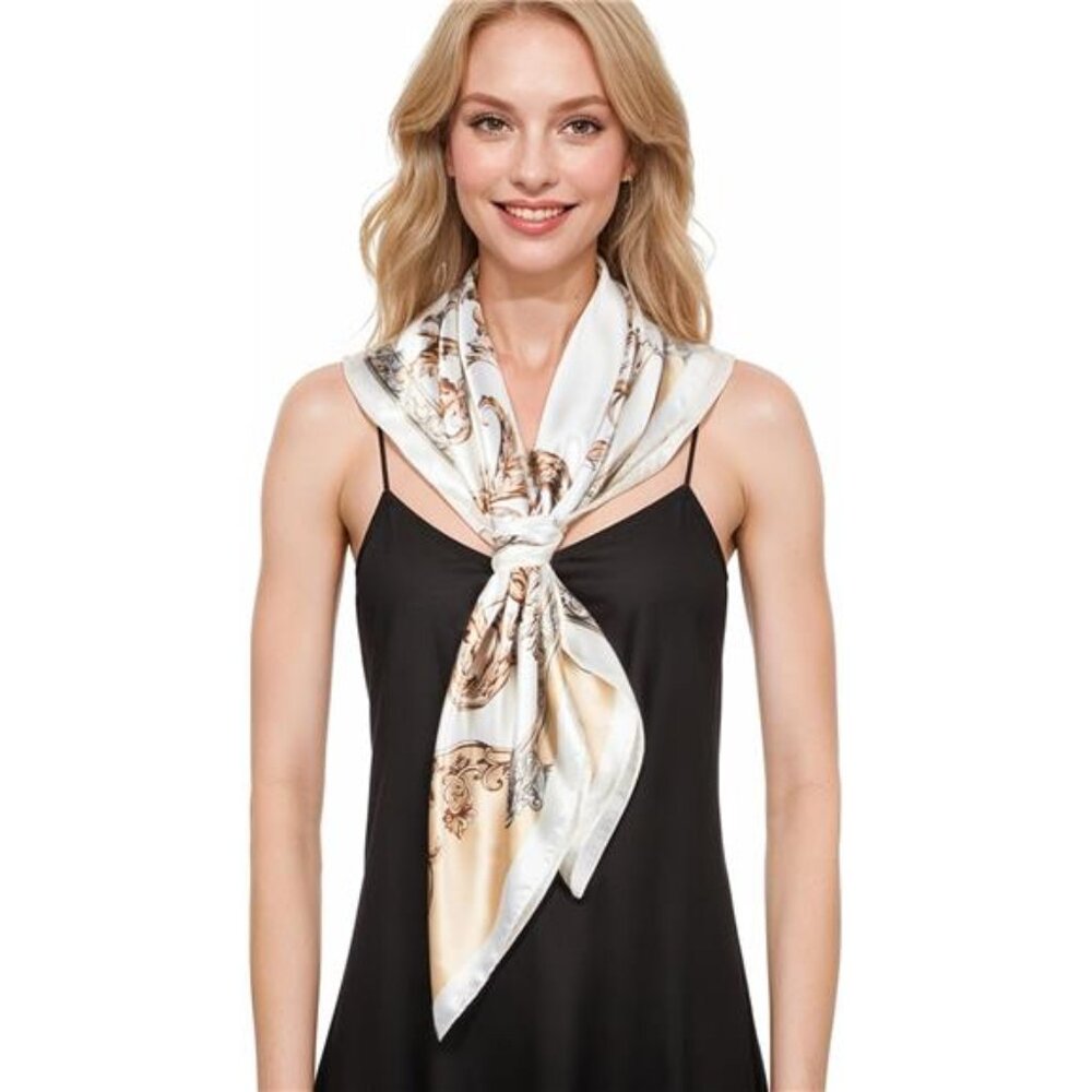 Head Scarf, Silk Printed Square Scarf - Picture 2 of 7